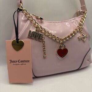 Juicy Couture Exclusive Pink Patent Charm Chain Wristlet